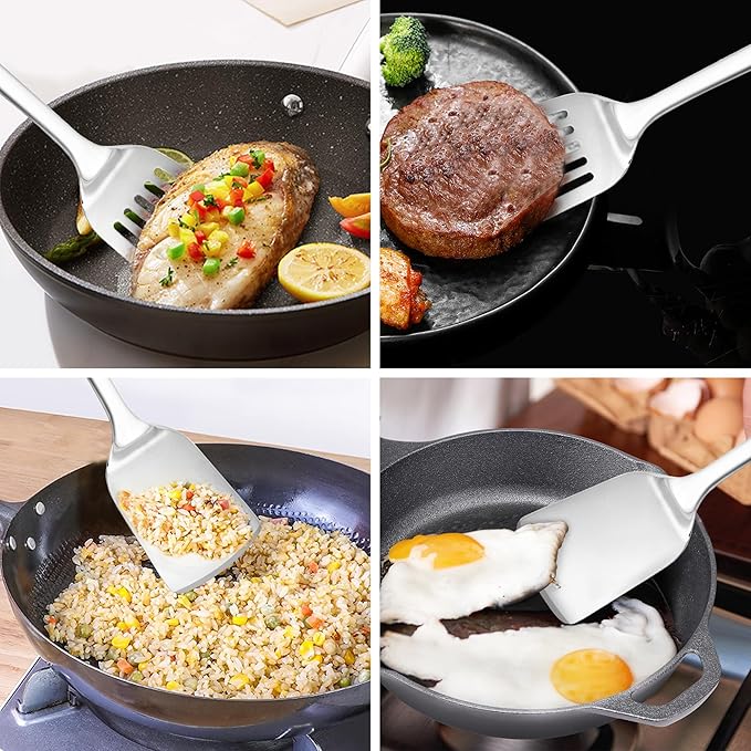 14.3-in Spatula Set, 18/0 Stianless Steel Heavy Duty Turner & Slotted Spatula, Kitchen Cooking Utensils Set, High Heat Resistant, Grilling Frying Serving Food, Pack of 2