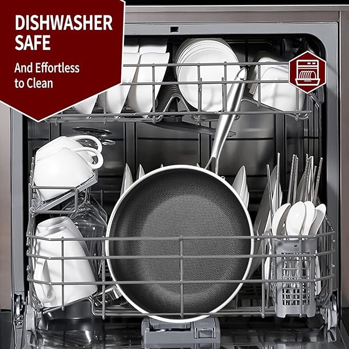 LOLYKITCH 8-10-12 Inch Hybrid Tri-Ply Stainless Steel Non-Stick Frying Pan Set of 3,Skillets,Induction Cooking Pans,Pots and Pans Set,Dishwasher and Oven Safe,Detachable Handle.