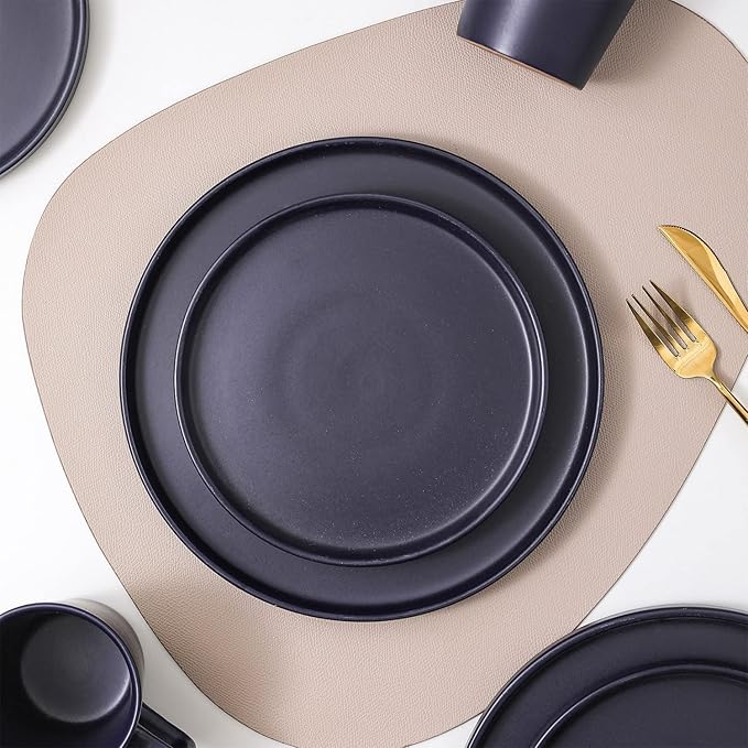 Stone Lain Cleo Modern Stoneware 16-Piece Dinnerware Set, Plates and Bowls Set, Dish Set Service For 4, Dark Blue