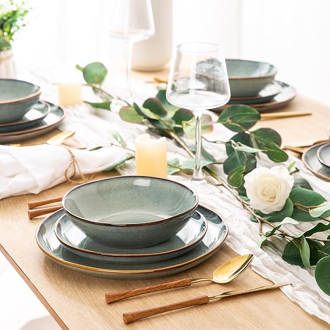 AmorArc Ceramic Dinnerware Sets,Handmade Reactive Glaze Stoneware Plates and Bowls Set,Highly Scratch Resistant | Dishwasher & Microwave Safe Dishes Set,Service for 12 (36Pcs)