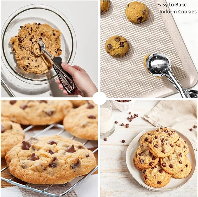 Cookie Scoop, Ice Cream Scoop, 3 Tbsp/ 45 ml/ 1.5 oz, 18/8 Stainless Steel Ice Cream Scooper with Trigger Release, Cupcake Scoop with Non-slip Grip