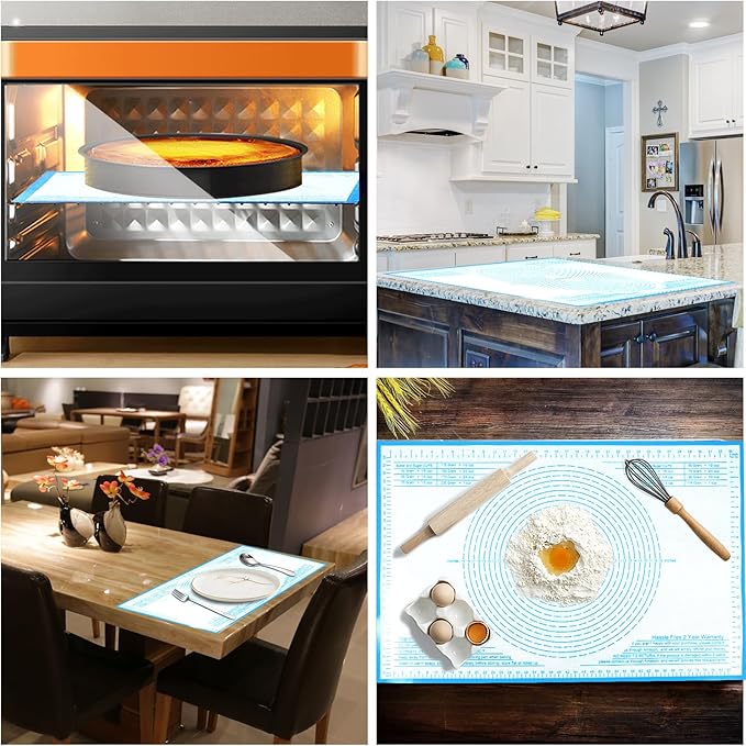 Extra Large Silicone Pastry Mat 36x24 Inch - Nonstick Baking Mats with Measurements, Great for Dough Rolling, Pastry, Pie Crust, Fondant, Cookies, Bread, Pasta, Pizza, Counter Mat