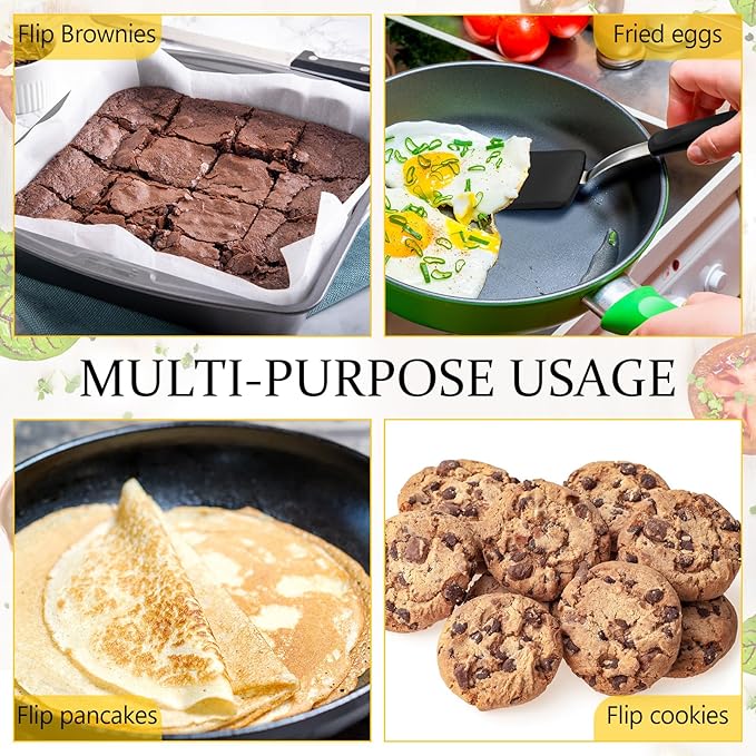 Silicone Cookie Spatula Turner 2 Pack Mini Brownie Spatula Flexible Kitchen Small Silicone Turner for Nonstick Cookware Heat Resistant No Scratch Flipper for Egg Pancake(Black, Grey)