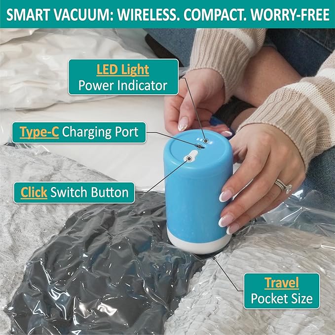 Cozy Essential 30 Pack Vacuum Storage Bags with Portable Electric Pump, Vacuum Seal Space Saver Bags for Clothing, Pillows, Blanket, Bedding, Comforter
