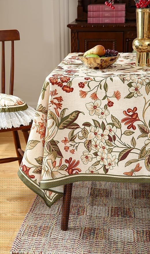 ISAENNE Designer Bohemian Linen Small Rectangular Tablecloth,Colorful Floral Pattern Table Cloth,Wrinkle Resistant Decorative Tablecloths for Dining Thanksgiving Kitchen Party,55"*71"-Grace A
