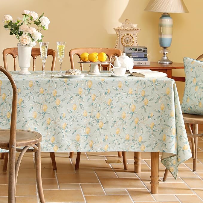 patdrea Designer Linen Green Tablecloth for Rectangle Table,Vintage Breathable Yellow Fruits Pattern Table Cloth,Decoration Cover for Kitchen Dining,Christmas,Thanksgiving,Party,55"x87"-Ania a