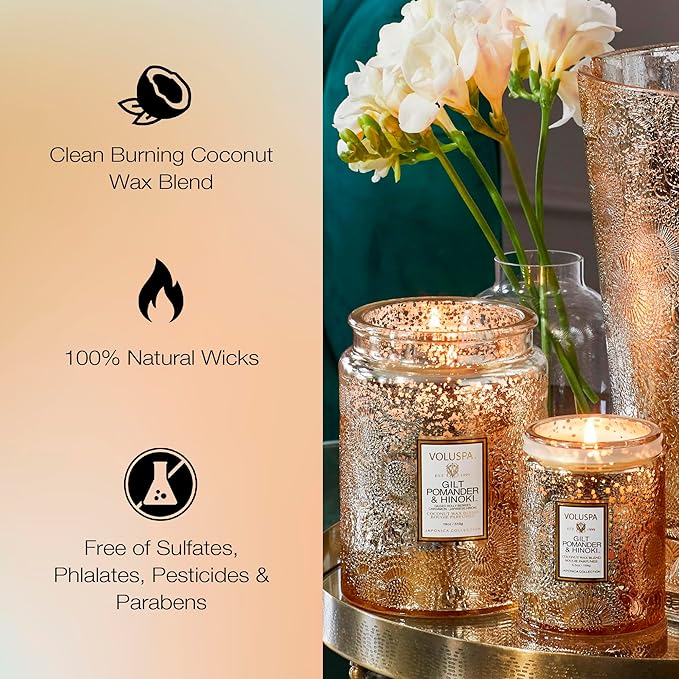 Japonica Collection Large - Gilt Pomander and Hinoki Reed by Voluspa for Unisex - 18 oz Candle