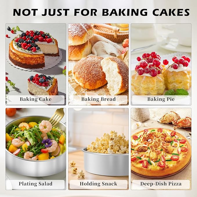 8 Inch Cake Pan - 3PCS Stainless Steel Round Layer Cake Baking Pans with 100 PCS Parchment Paper, Round Bakeware for Party Birthday Wedding, Mirror Finish & Dishwasher Safe