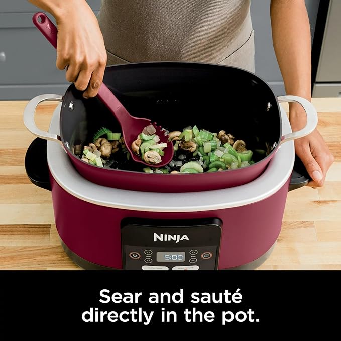 Ninja MC1000 Foodi PossibleCooker 8.5 Quart Multi-Cooker,with 4-in-1 Slow Cooker,Dutch Oven & More,Glass Lid & Integrated Spoon,Nonstick,Oven Safe Pot to 500°F,Cherry Tarte (Renewed)