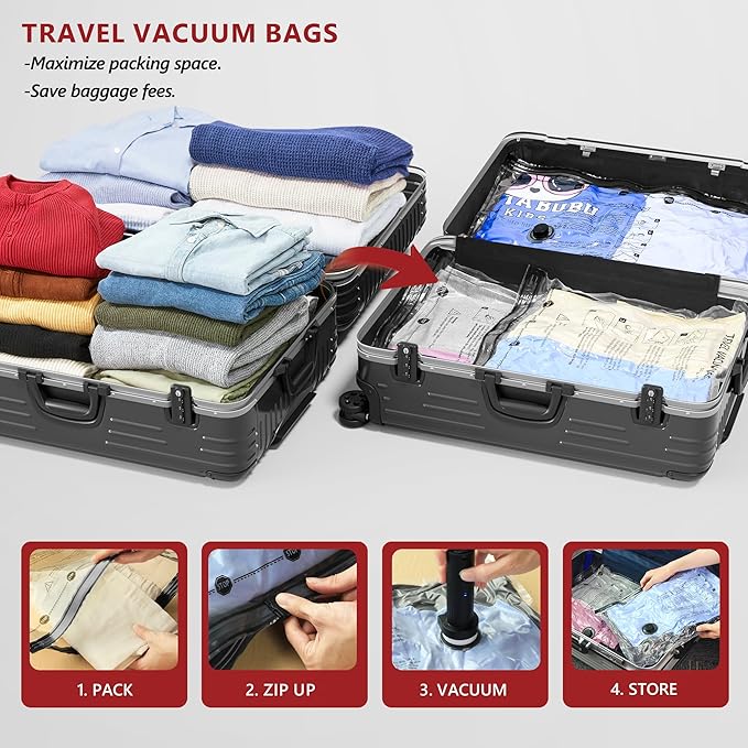 SUOCO Travel Vacuum Seal Bags for Clothing with Rechargeable Electric Pump, 9 Pack Compression Packing Bags for Luggage Suitcase Backpack, Carry-on Size Space Saver Storage