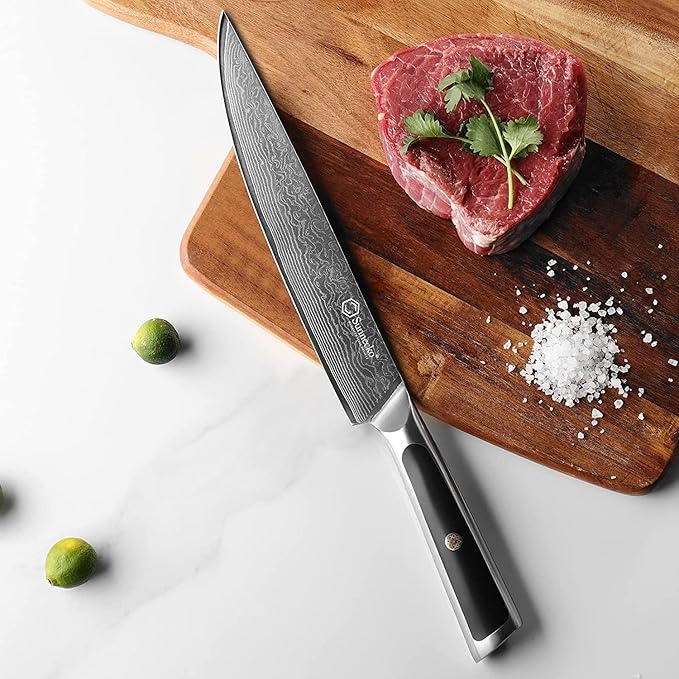 Sunnecko Damascus Kitchen Knife 8 Inch Carving Knife for Meat Slicing Knife Japanese VG10 Steel,Full Tang