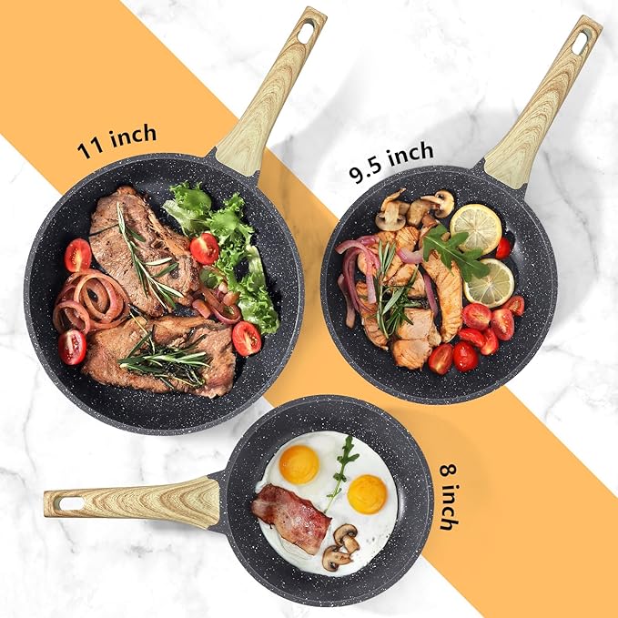 GiPP Nonstick Frying Pan Skillet with Lid - 8" Grey Granite Non Stick Pans, Omelette Pan with Heat-Resistant Handle, Compatible with All Stovetops, PFOA Free