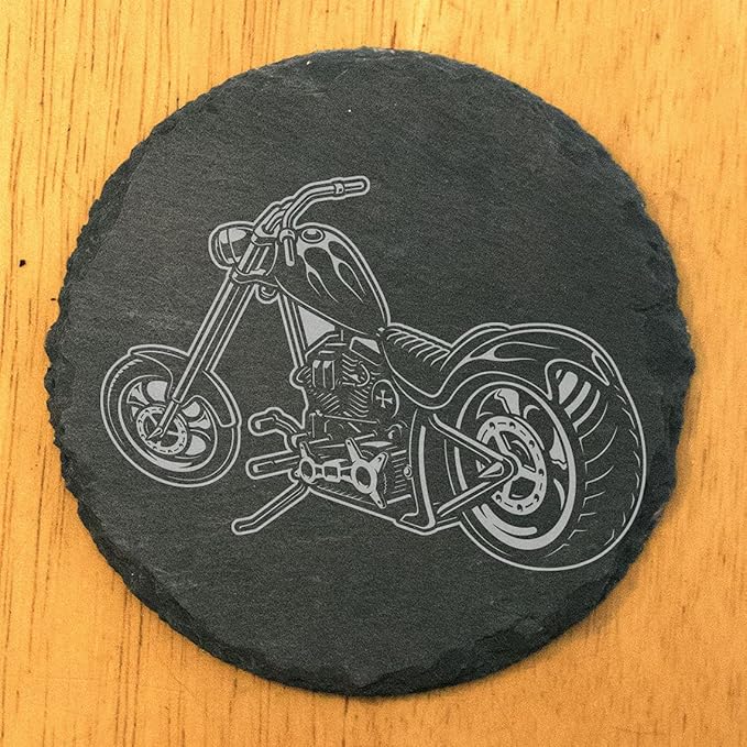 Level Up Your Man Cave: Rustic Chopper Coasters for The Motorcycle Enthusiast - Round Slate - Set of 8