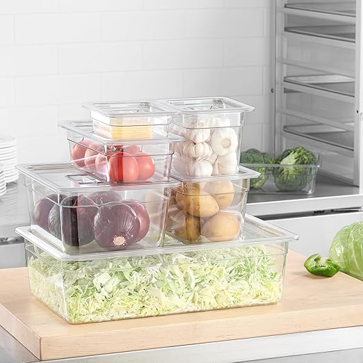 6 Pack 1/1 Size Lids Universal Full Size BPA-Free Polycarbonate Clear Food Pan Lids Dishwasher Safety Food Storage Container Cover with Handle for Food Prep Table Hotel