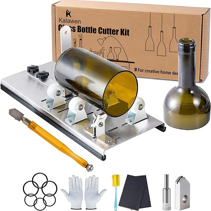Kalawen Glass Bottle Cutter, Upgrade Bottle Cutter & Glass Cutter Kit for Bottles, Wine Glass Bottle Cutter Tool to Cut Bottles Wine Beer Liquor Whiskey Champagne (Only for Round Bottles)