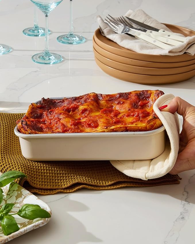 Caraway Nonstick 9” x 6.5” Small Rectangle Baking Pan Duo – Non-Toxic, PTFE & PFOA Free – Aluminized Steel Core – Deep Ceramic Baking Pan for Casseroles, Lasagna & More - Cream