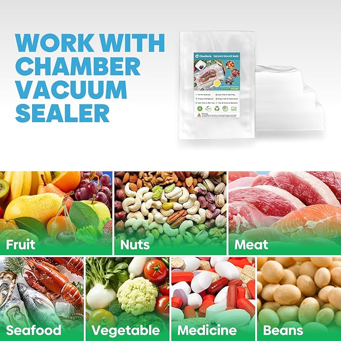Chamber Vacuum Sealer Bags,8"x12" 200 Pcs Pre-cut Chamber Machine Pouches,Heavy Duty Chamber Vacuum Bags for Commercial Sealer,Food Storage,Meal Prep,Sous Vide,Meat Cheese Goods, BPA Free