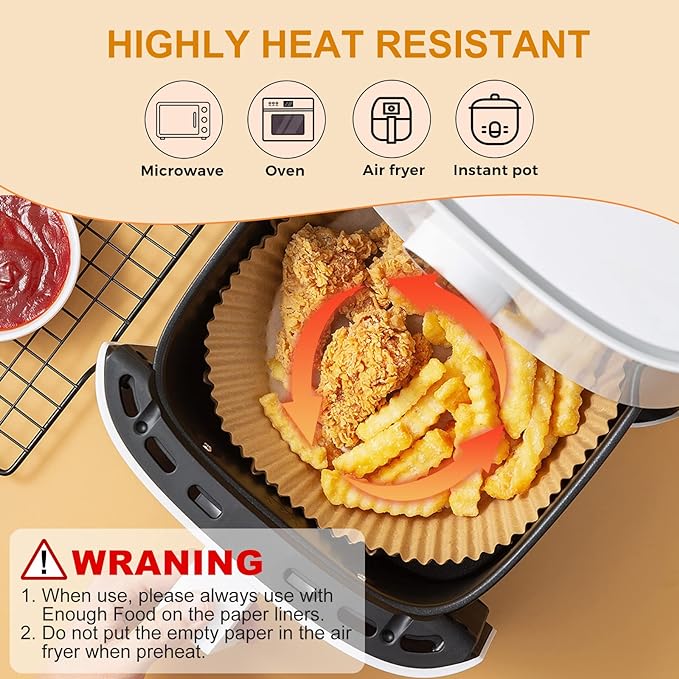 100Pcs Small Air Fryer Liners Disposable, Parchment Sheets Round, 6.5 Inch Round Airfryer Paper Basket Bowl Liner for Baking Cooking Food