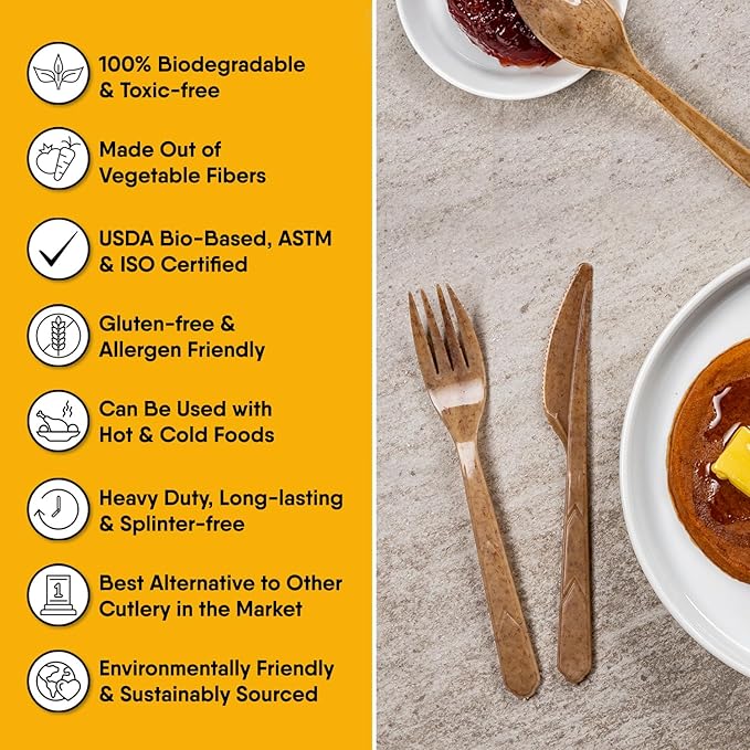 Premium Quality100% Biodegradable Spoons Made of Vegetable Fibers, 100 PCS of 6.7” Long Heavy-Duty and Splinter Free Eco-Friendly Spoons, Perfect Sustainable Cutlery for All Types of Occasions