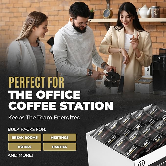 Colonial Coffee 80 Count Single Pot Coffee Packets – 100% Arabica Breakfast Blend Medium Roast | Pre-Measured Frac Packs for 12 Cup Maker | Bulk Ground Gourmet Coffee for Home & Office