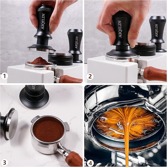 Espresso Tamper, Constant 30lb Coffee Tamper with double Calibrated Spring Loaded, Stainless Steel double spring loaded Coffee Tamper Fits for All Portafilters- Flat Base (58mm, BLACK)