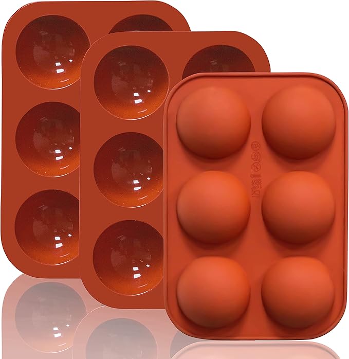 6 Holes Medium Semi Sphere Silicone Molds, 3 Packs Half Sphere Silicone Baking Molds for Making Chocolate, Cake, Jelly, Dome Mousse
