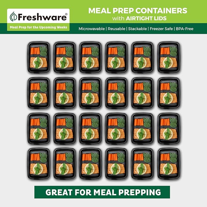 Freshware Meal Prep Containers [150 Pack] 1 Compartment with Lids, Food Storage Containers, Bento Box, BPA Free, Stackable, Microwave/Dishwasher/Freezer Safe (24 oz)