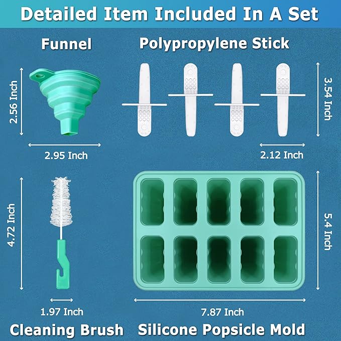 Silicone Popsicle Molds 10-cavity, DIY Ice Pop Mold for Kids Adult Teens, BPA Free Ice Cream Molds for Party Yogurt Juice Smoothies Sticks
