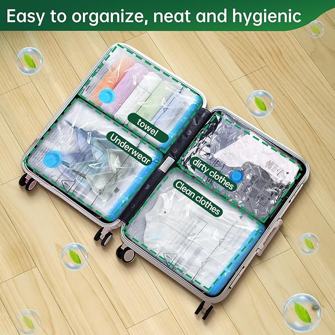 BRODI 18 Combo Pack Travel Vacuum Bags with Pump - Space Saver & Travel Essentials, Clothing & Luggage Vacuum Seal Bags