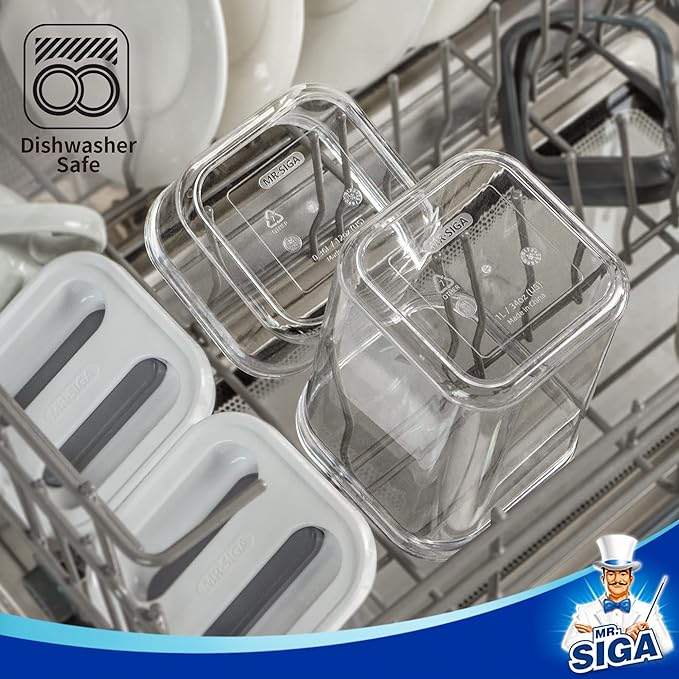MR.SIGA 4 Pack Airtight Food Storage Container Set, BPA Free Kitchen Pantry Organization Canisters, One-handed Airtight Cereal Snack Candy Storage Containers, 360ml / 12.2oz, Small, White