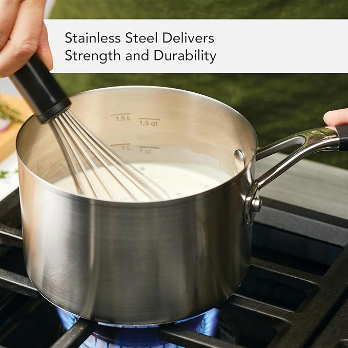 KitchenAid Stainless Steel Induction Saucepan with Lid, 3 Quart - Brushed Stainless Steel