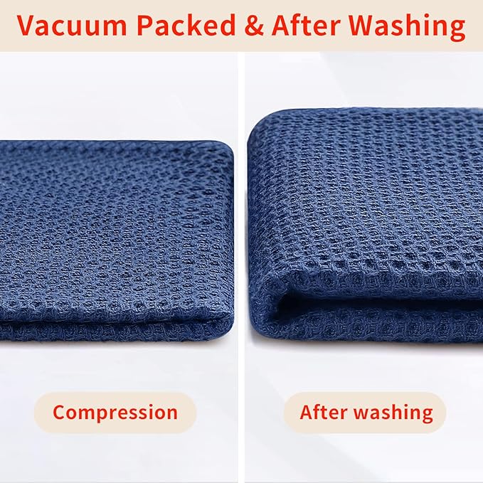 Homaxy 100% Cotton Waffle Weave Kitchen Dish Cloths, Ultra Soft Absorbent Quick Drying Dish Towels, 12 x 12 Inches, 6-Pack, Navy Blue