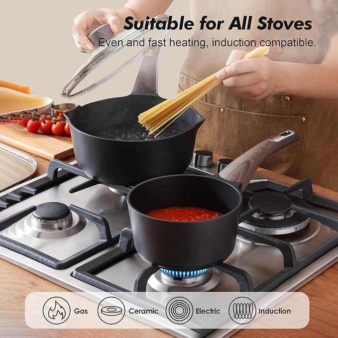 SENSARTE Nonstick Sauce Pan with Lid, 2.5 Quart Saucepan with Double Spout, Multipurpose Large Cooking Pot, Non toxic Kitchen Sauce Pot, Non stick Saucier Pan, Induction Comptable, PFOA Free