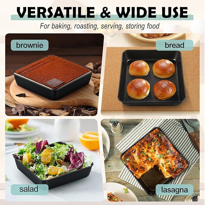 TeamFar Square Cake Pan, 6 Inch Square Brownie Lasagna Pan with Stainless Steel Core & Nonstick Coating, for Baking Roasting Serving Storing Food, Healthy & Oven Safe, Deep Side & Easy Cleanup