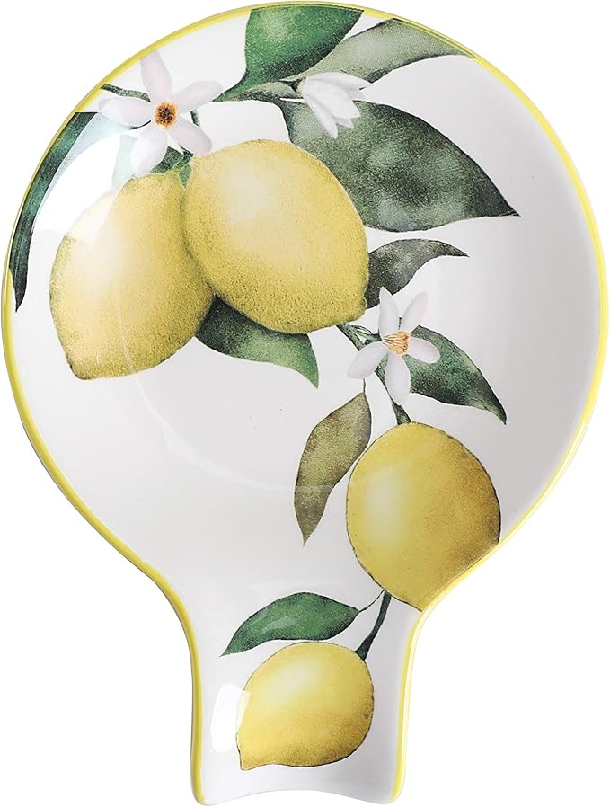 Bico Lemon Dreams Spoon Rest for Stove Top, Ceramic Spoon Holder for Kitchen Counter, Easy to Clean Coffee Spoon Rest Dishwasher Safe, Kitchen Cooking Utensil Rest for Ladles Spatula