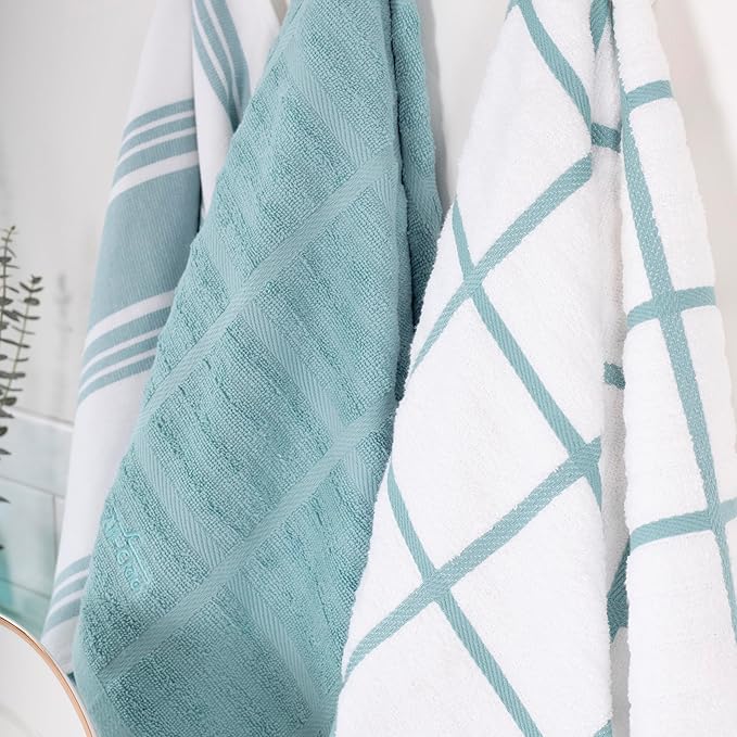 All-Clad Solid & Coordinate Kitchen Towels: Highly Absorbent, Super Soft Long Lasting 100% Cotton, 17" x 30" Tea Towels for Cleaning & Drying Dishes, Pans, Glassware, Countertops, 4-Pack, Rainfall