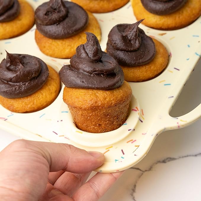 Silicone Mini Muffin Pan 12 Count – Non-Stick Muffin Pans for Baking, BPA-Free Silicone Cupcake Pans for Baking, Easy Release, Metal Handles, Oven & Dishwasher Safe