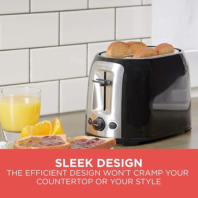BLACK+DECKER 2-Slice Toaster, TR1278BD, Extra Wide Slots, 7 Shade Settings, 850 Watts, Frozen and Bagel Buttons