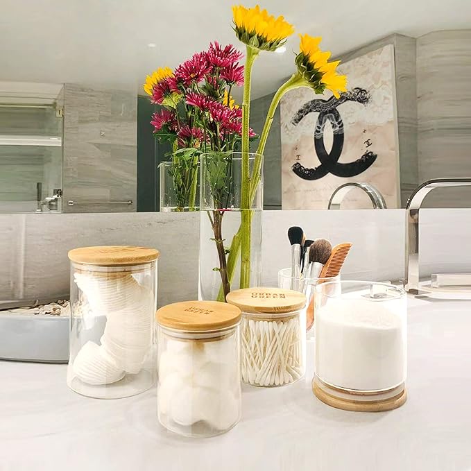 Urban Green Glass Jars with Bamboo Lids, Glass Airtight Canisters sets, Food Storage Container, Pantry Organization and Storage Jars, Kitchen Canisters Sets, Flour Containers of 6