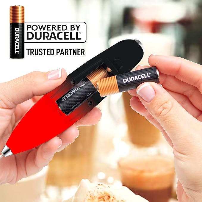 Zulay Kitchen Powerful Milk Frother Wand With 4 AA Duracell Batteries - Ultra Fast Handheld Drink Mixer - Electric Whisk Foam Maker for Coffee, Lattes, Cappuccino, Matcha & Creamer
