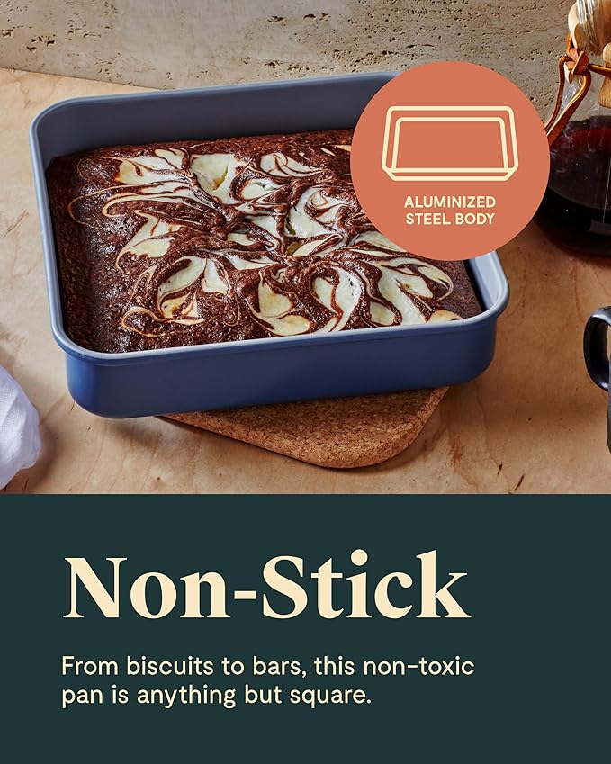 Caraway 9” Square Pan Duo - Non-Stick Ceramic Coating - Free From Forever Chemicals - Cake Pan Perfect for Brownies, Lemon Bars, & More - Slate