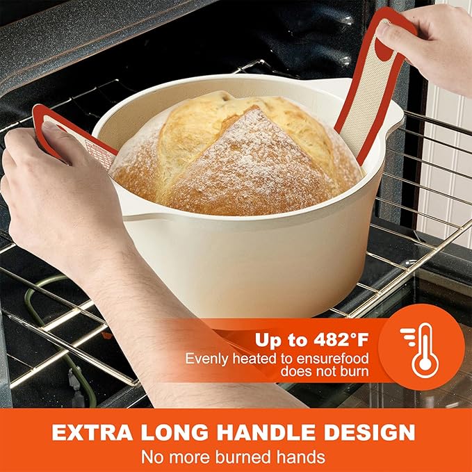 Silicone Bread Sling for Dutch Oven Liner, 2 Pack Non-Stick, Easy Clean Reusable Silicone Baking Mat with Long Handles, Easy to Transfer Sourdough Bread, Red