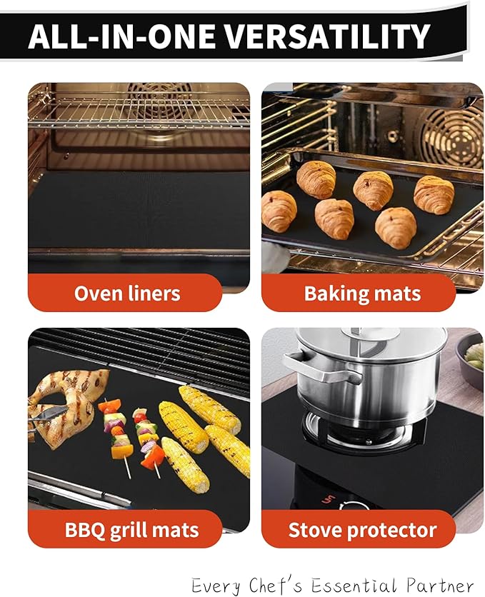 3 Pack Oven Liners for Bottom of Oven, 17x25" Large Heavy Duty Non-Stick Reusable Oven Mat for Electric, Gas, Toaster & Convection Ovens - BPA & PFOA Free, Dishwasher Safe, Kitchen Essentials, Black