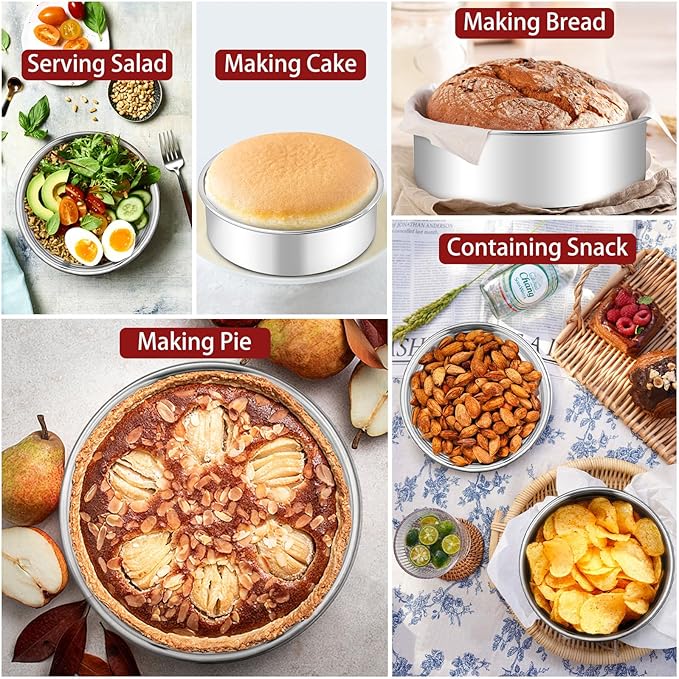 LIANYU 6 Inch Cake Pans Set of 6, Round Layer Cake Tins for Baking, Stainless Steel Round Baking Pan, Bakeware for Oven & Dishwasher, Non Toxic & Heavy Duty