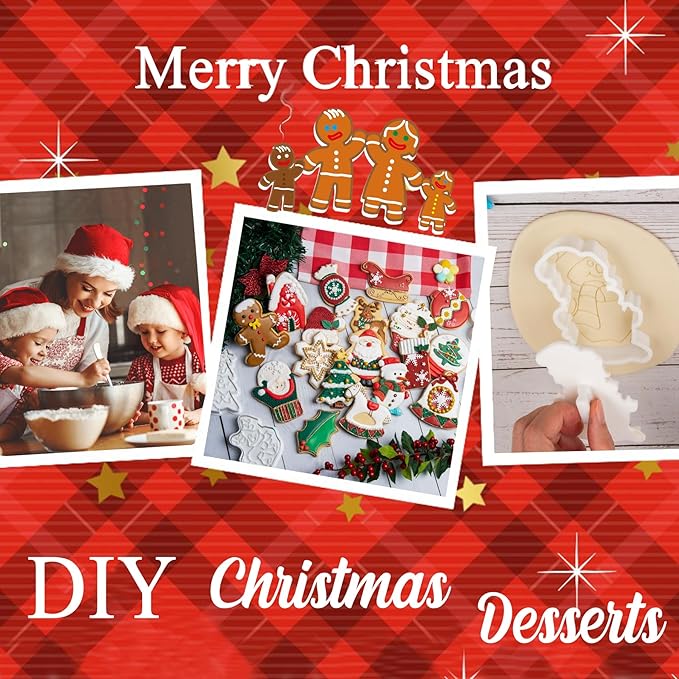Flycalf Christmas Cookie Cutters Santa Claus Shapes with Plunger Stamps Holiday PLA Baking Accessories Cutter Molds Gifts Decorative Party 3" Kitchen Cake Supplies