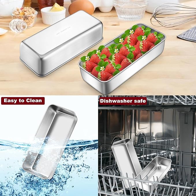 LIANYU 3 Pack Loaf Pans for Baking Bread 12 x 5 Inch, Stainless Steel Large Baking Pans Set, Deep Meatloaf Pans for Homemade Bread, Cakes, Sandwich, Solid & Durable, Dishwasher Safe