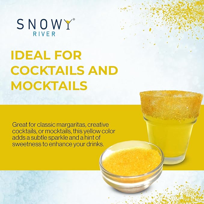 Snowy River Yellow, Cocktail & Margarita Sugar Rimmer - Vibrant Color Glass Rimming Sugar with Medium Crystal Texture - 8oz
