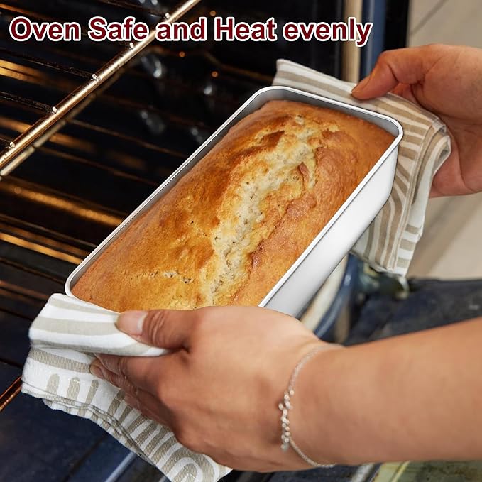 LIANYU Stainless Steel Loaf Pan, 12x5 Inch Large Bread Pan for Baking, Metal Bakeware for Meatloaf, Sourdough Bread, Lasagna, Cake, Healthy & Non Toxic, Oven & Dishwasher Safe