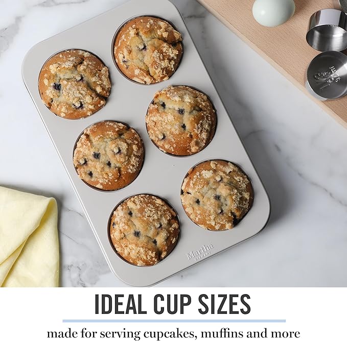 Martha Stewart Gallen 6 Cup Nonstick Carbon Steel Muffin/Cupcake Pan - Cool Grey
