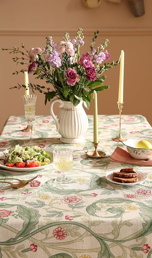 patdrea Designer French Rectangle Table Cloth,Vintage Linen Durable Leaves Pattern Floral Extra Long Tablecloth,Decor Table Cover for Kitchen Dining,Christmas,Thanksgiving,67"x118"-Cecilia a